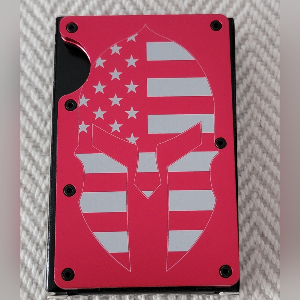 Spartan Flag Minimalist Card Wallet Anodized Aluminum RFID Block!